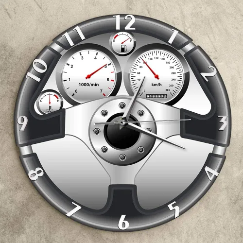 Vista 4 de The Geeky Days Reloj de pared de cuarzo silencioso con volante y tablero de instrumentos deportivo, diseño de automóvil, decoración del hogar