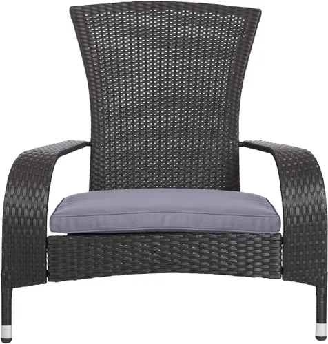 Vista 4 de Pacifico - Sillón de mimbre negro con cojín gris, para todas las estaciones, ligero, estilo Adirondack, duradero y elegante sillón para exteriores