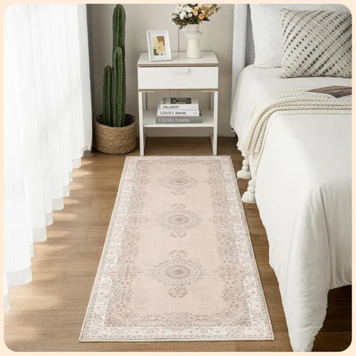 Vista 7 de Istana Alfombra larga antideslizante de 2.5 x 8 para el hogar, para pasillo y cocina, lavable, sedosa y suave al tacto, elegante, color azul y marfil