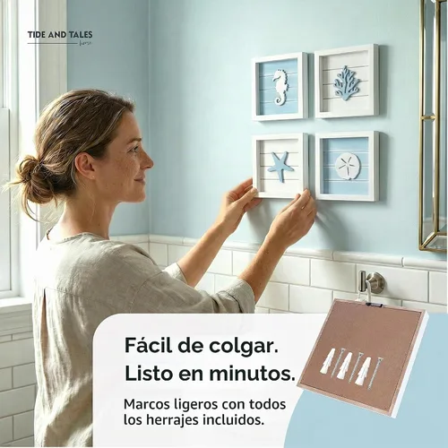 Vista 3 de Tide and Tales Decoración de pared costera 3D, arte de pared de playa