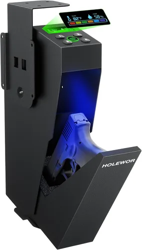 Vista 8 de HOLEWOR Caja fuerte para armas, caja fuerte biométrica para pistola desplegable para pistola, caja fuerte montada para pistola con huella digital