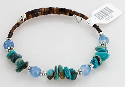 Vista 2 de $90Tag Certificado Navajo Turquesa Azul Cuarzo Nativo Americano Pulsera WRAP 12750 Hecho por Loma Siiva, Metal Piedra, Turquesa estabilizada