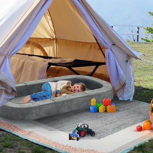 Vista 6 de Cama de suelo 3 en 1 para niños pequeños, cama portátil de viaje, tumbona y sofá para niños de 1 a 6 años, con bolsa de transporte, diseño plegable