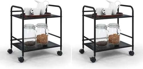 Vista 9 de SunnyPoint Carrito utilitario de metal de 2 niveles, estante de almacenamiento móvil con ruedas giratorias, organizador de espacio pequeño
