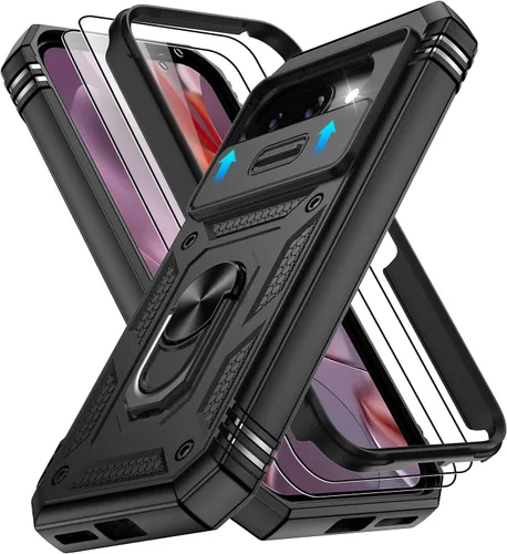 Vista 239 de Gritup Funda para Google Pixel 6 con cubierta deslizante para cámara y protector de pantalla (2 unidades), soporte de anillo giratorio 360°, funda