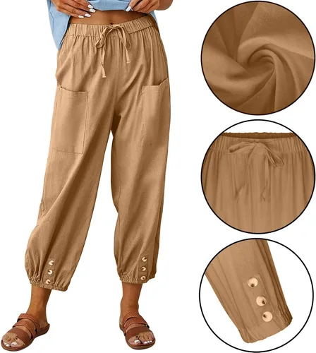 Vista 2 de Pantalones capri casuales para mujer, holgados, suaves, con cordón, pantalones de entrenamiento con bolsillos, pantalones casuales para descansar