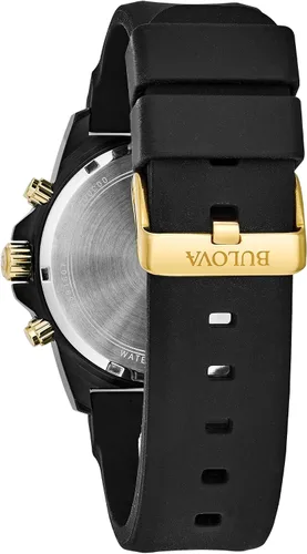 Vista 3 de Bulova Men's Marine Star Series A 6-Hand Chronograph Quartz Black Strap Watch, 100M IP negro/tono dorado