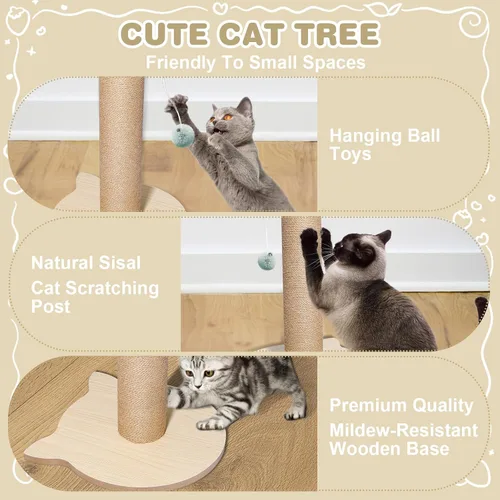 Vista 2 de Árbol para gatos de 18 pulgadas de alto para gatitos, poste rascador de yute con bola colgante para gatitos y gatos adultos, torre pequeña