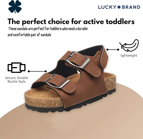 Vista 2 de Lucky Brand Sandalias unisex para bebé, con doble correa y cierre de velcro (niños pequeños)