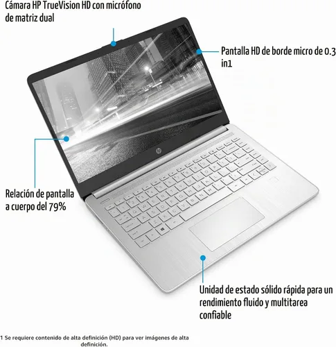 Vista 2 de HP Laptop HD de 14", Intel Core i5-1035G1, gráficos Intel UHD, 8 GB SDRAM, SSD de 256 GB, plata natural, Windows 10