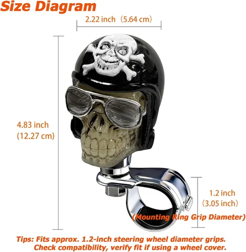 Vista 3 de Pilot Skull Car Suicide Power Handle Volante Pomo giratorio Resin Skull Brodie Knob, Hot Rod Style Steering Turning Aid Fit Most Agricultural