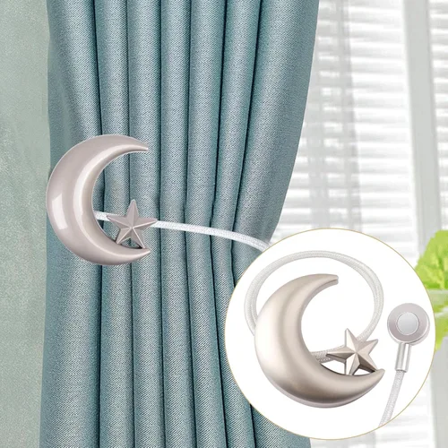 Vista 4 de Alzapaños de cortina, paquete de 2 alzapaños magnéticos para cortinas, estrella y luna, sujetadores de cortina magnéticos para cortinas, clips