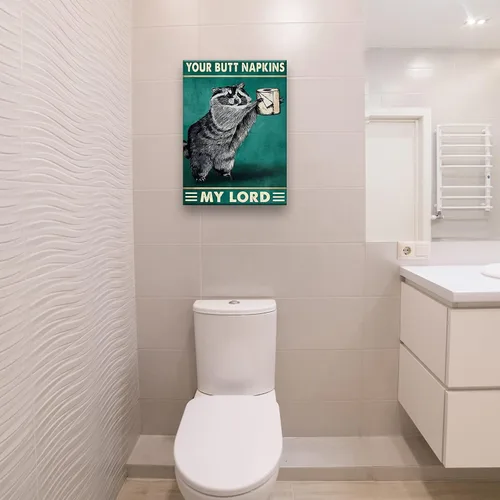 Vista 2 de Busmko Divertida decoración de baño con la servilleta de mi manteca de cerdo, mapache de animales, impresiones artísticas de pared, cuadros