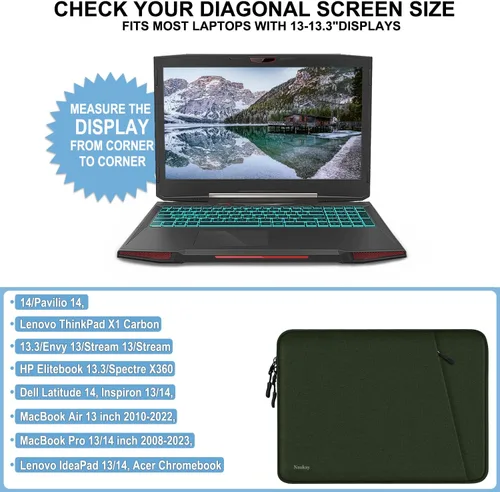 Vista 4 de Funda para laptop de 13.3 pulgadas, a prueba de golpes, funda protectora para computadora con bolsillo para accesorios, bolsa para laptop compatible