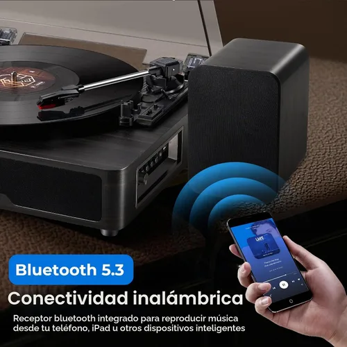 Vista 3 de VANGOA Tocadiscos de vinilo, tocadiscos de 3 velocidades con receptor Bluetooth, altavoces estéreo integrados, color negro