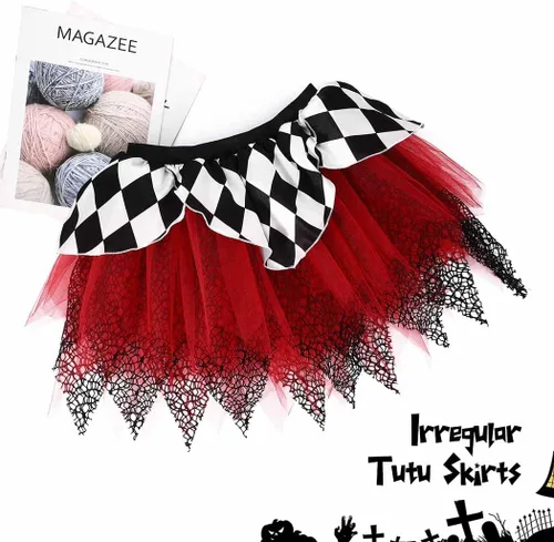 Vista 2 de TWINKLEDE Falda de disfraz de Halloween, faldas de tul irregulares para el Día de los Muertos, falda tutú de fiesta para mujeres y niñas