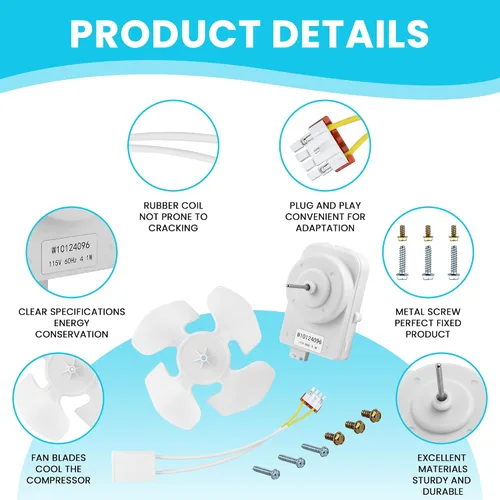Vista 3 de Kit de motor de ventilador de condensador W10124096 compatible con refrigeradores Whirl-Pool Kitche-Naid que reemplaza 2188538 2188727 W10130108