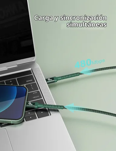 Vista 4 de Cable USB C a Lightning certificado por Apple, paquete de 2 cables rápidos Verde