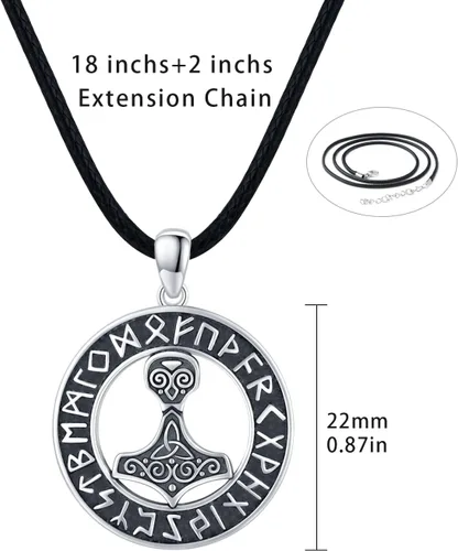 Vista 6 de Mjolnir, collar de plata de ley 925, colgante de amuleto de mitología de martillo de Thor nórdico para mujeres y hombres, joyería nórdica pagana
