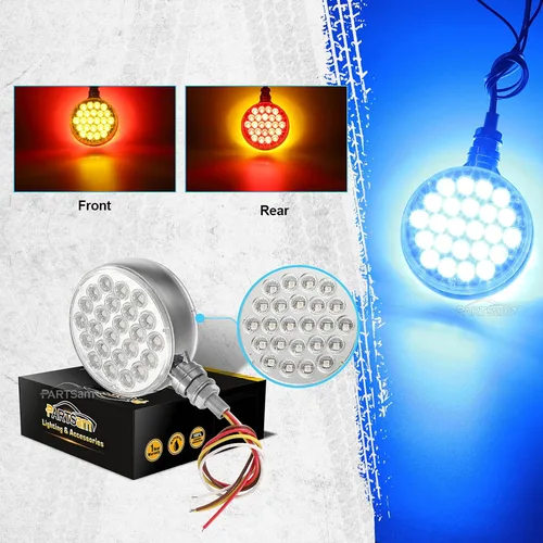 Vista 5 de Partsam 2 luces LED redondas de doble cara y luces auxiliares azules, luces LED de pedestal, montaje en poste 48 LED para camión, remolque, espejo