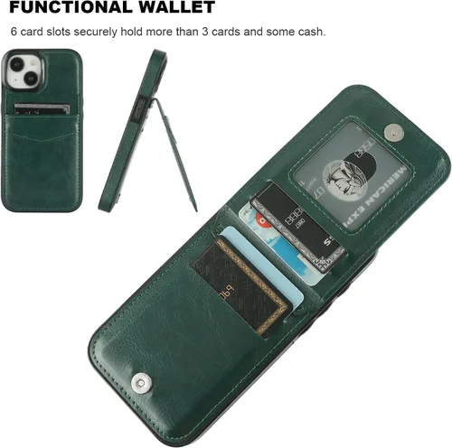 Vista 34 de KIHUWEY - Funda tipo cartera compatible con iPhone 15 con soporte para tarjetas de crédito, cierre magnético, soporte de cuero premium, cubierta