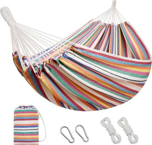 Vista 18 de Hamaca brasileña con correas para árboles, hamacas de lona, hamaca portátil con bolsa de transporte para patio trasero, porche, uso en exteriores e