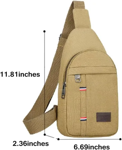 Vista 4 de Men Canvas Sling Crossbody Bag Smart Pratical Large Capacity Day Pack for Hiking Camping