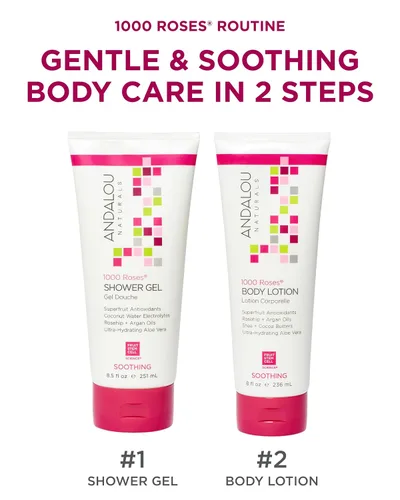 Vista 3 de Andalou Naturals 1000 Roses Loción corporal calmante - Mejora la humedad de la piel con manteca de karité y aloe vera - Loción hidratante