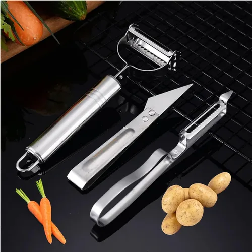Vista 6 de Colador de silicona plegable – Colador plegable que ahorra espacio para pasta, verduras y frutas, 3 peladores adicionales – Colador de cocina grande