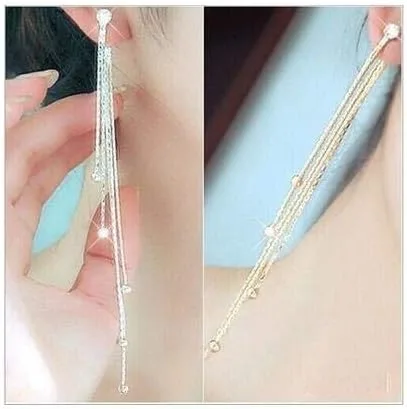 Vista 3 de XINSHUN Pendientes largos lineales de diamantes de imitación con borlas largas para mujer