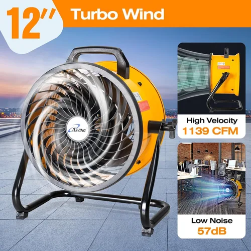 Vista 2 de iLiving Ventilador turbo de bajo ruido de 12 pulgadas 1139 CFM de 3 velocidades Circulador de aire portátil para tienda, oficina, invernadero, hogar