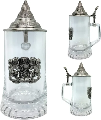Vista 2 de OktoberfestHaus - Medallón de metal del Bayern alemán de 0,5 litros para hombre, con tapa de metal, taza de cristal