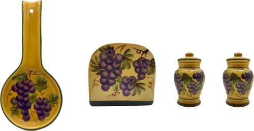 Vista 7 de Country Sunflower Painted Stove Top Set, salero y peper shaker, servilletero, cuchara resto 83025/28 by ACK Girasol país