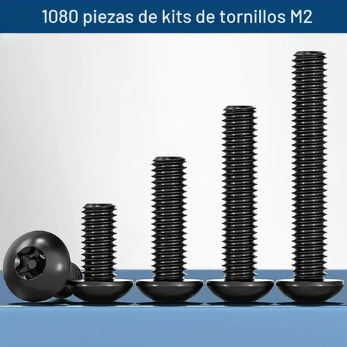 Vista 5 de Kit surtido de tornillos M2 de 1080 piezas, tornillos M2 M2x4/6/8/10/12/16/20/0.984 in, tornillos M2 de cabeza de botón hexagonal métrica de acero