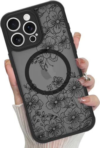 Vista 55 de Funda magnética para iPhone 17 Pro [compatible con MagSafe], bonita funda de moda con estampado de leopardo negro, translúcida, mate, parte trasera