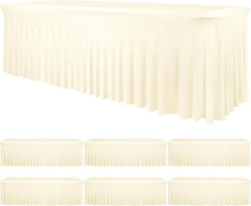 Vista 31 de fani Paquete de 2 faldas de mesa elásticas negras para mesa rectangular de 6 pies, manteles elásticos de elastano lavables con falda, mantel