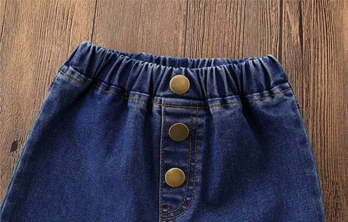 Vista 5 de MODNTOGA Pantalones de mezclilla para niñas bebés, pantalones acampanados vintage, pantalones acampanados para niños, ropa occidental para niñas