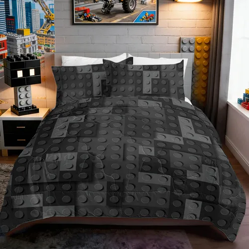Vista 9 de BlessLiving Ropa de cama de bloques de construcción para niños: juego de edredón de microfibra cepillada suave para todas las estaciones con 2 3