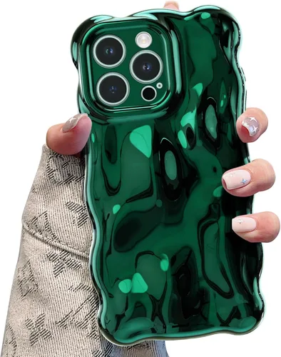 Vista 11 de UEEBAI Funda ondulada para iPhone 14 Pro Max, bonita cubierta plateada con forma de onda para iPhone, bonita funda estética 3D para teléfono