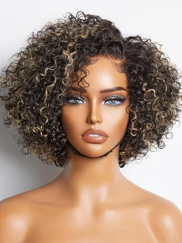 Vista 11 de LUVME HAIR Pelucas de cabello humano rizado sin pegamento de 6 pulgadas, precortadas, indetectable, HD, encaje Bob, peluca corta y rizada con ondas