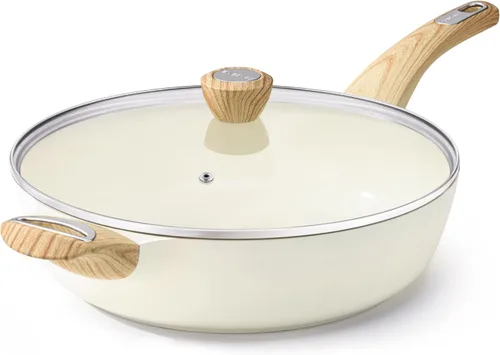 Vista 8 de SENSARTE Sartén antiadherente de cerámica con tapa, sartén profunda de 10.5 pulgadas, sartén saltear de 3.8 cuartos, sartén de inducción, sartén