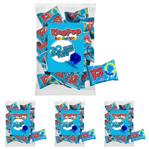 Vista 19 de Ring Pop Paquete de piruletas a granel de frambuesa azul envuelta
