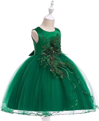 Vista 2 de Vestido formal para niña de flores, vestido formal para fiesta de cumpleaños, boda, bordado floral, vestidos de satén de tul para niños de 2 a 12