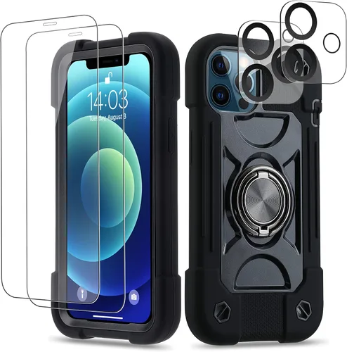 Vista 55 de Funda para iPhone 11 de 6.1 pulgadas con soporte de anillo, con 2 protectores de pantalla de vidrio, resistente a los golpes, resistente a