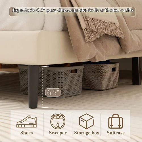 Vista 7 de CXVX Marco de cama tamaño completo con cabecera capitonada de diamante, cama plataforma tapizada en terciopelo y soporte de listones de madera, sin