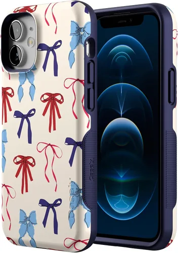 Vista 2 de Casely Funda para iPhone 12 Mini American Girlie Lazos rojos, blancos y azules Diseño protector audaz Compatible con MagSafe