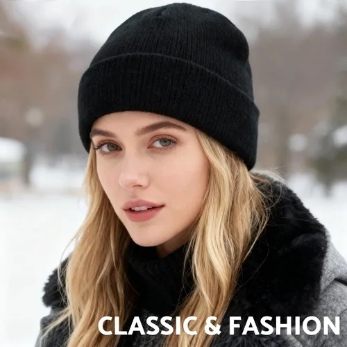 Vista 4 de PFFY Beanie for Men Women Unisex Knit Cuffed Plain Winter Thick Lined Beanies Hats