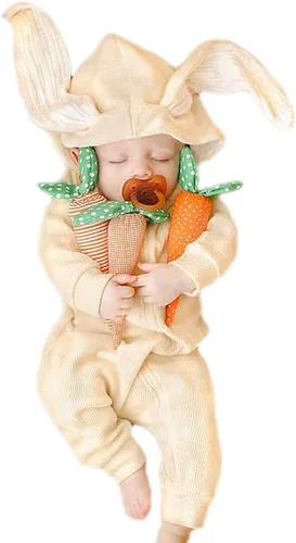 Vista 22 de Simplee Kids Enterizo con diseño de conejo de Pascua con capucha, para bebé, overol con cremallera y orejas largas A-a-gris