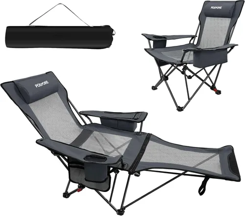 Vista 13 de Paquete de 2 sillas reclinables de camping de 4 posiciones con reposapiés, cómoda para adultos, silla de playa plegable de malla de 265 libras