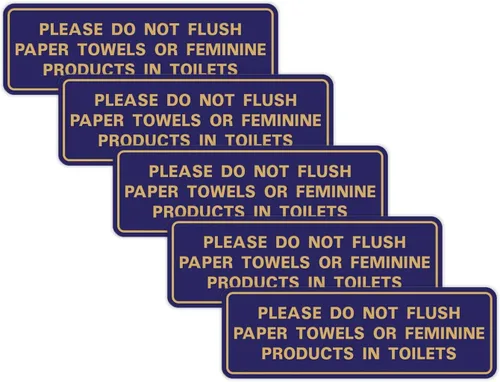 Vista 17 de All Quality Estándar Please Do Not Flush Toallas de papel o productos femeninos en inodoros puerta o pared Letrero Negro - Pequeño (1 paquete)